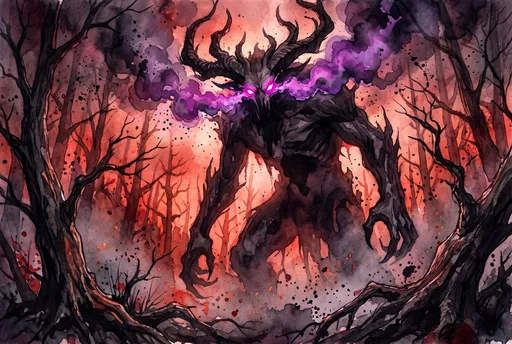 Watercolor Shadow Beast in Crimson Forest
