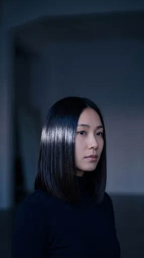 Woman With Sleek Dark Lob Hairstyle