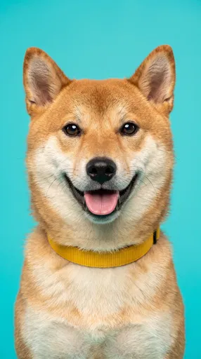 Smiling Shiba Inu Portrait on Turquoise