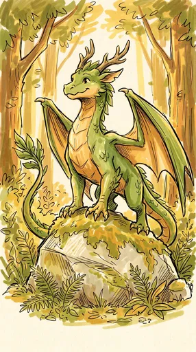 Friendly Green Forest Dragon Marker Illustration