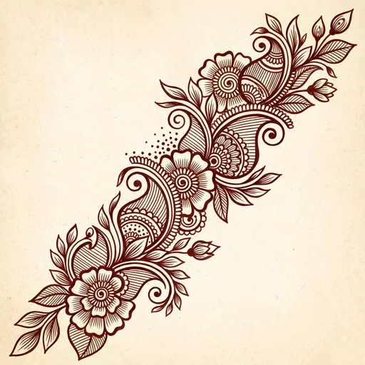Diagonal Arabic Floral Mehndi Illustration