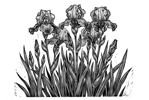 Black and White Linocut Bearded Iris Illustration
