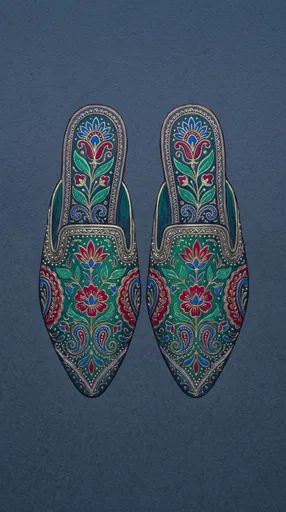 Ornate Floral Embroidered Mules Illustration