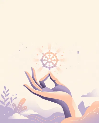 Hand Holding Glowing Dharma Wheel Illustration