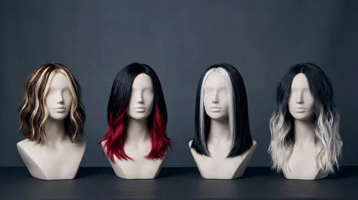 Four Mannequin Heads With Hair Dye Styles