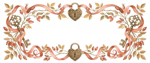 Watercolor Heart Padlock and Key Border