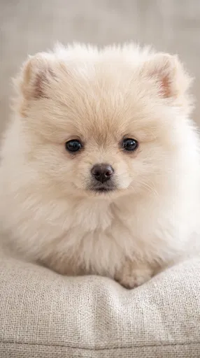 Fluffy Cream Pomeranian Puppy Portrait