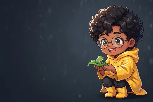 Chibi Boy in Yellow Raincoat Holding Frog