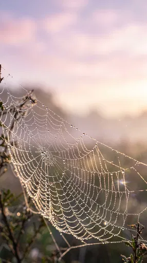 Dew-Covered Spiderweb at Dawn
