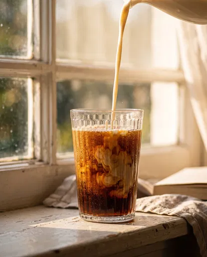 Milk Pouring Into Cold Brew Coffee