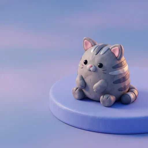 Cute 3D Clay Gray Striped Kitten