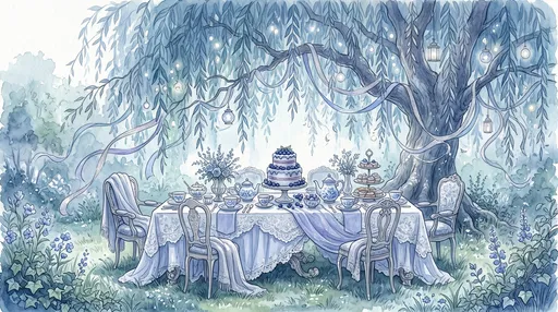 Blue Watercolor Garden Tea Party Illustration