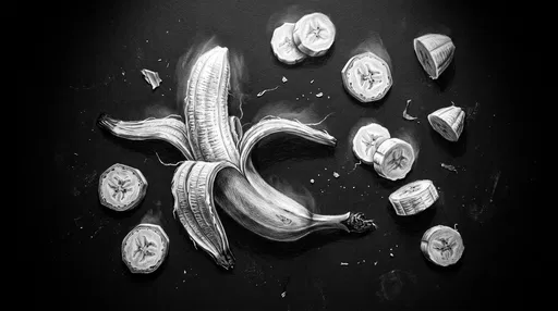 White Charcoal Drawing of Peeled Banana