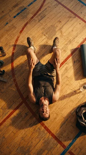 Exhausted Athlete Lying on Gym Floor