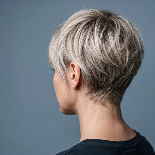 Ash Blonde Pixie Cut Back Profile