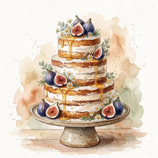 Watercolor Tiered Naked Cake With Figs