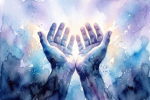 Watercolor Open Hands Raised in Prayer