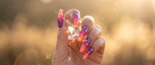 Hand With Sunset Ombre Nails Holding Prism