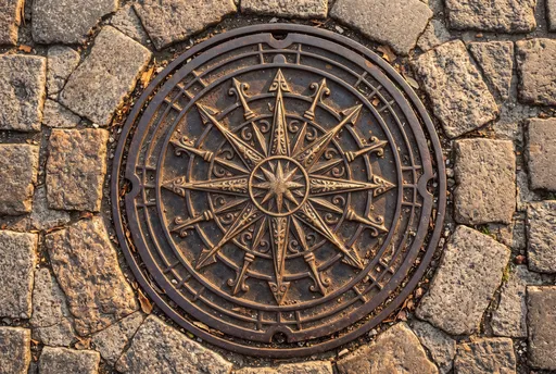 Antique Compass Rose Manhole Cover