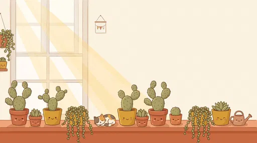 Kawaii Cacti and Succulents on Sunny Windowsill