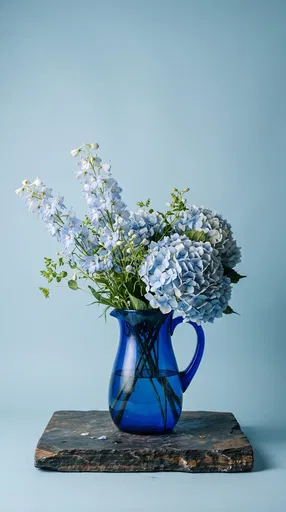 Blue Flowers in Cobalt Glass Pitcher