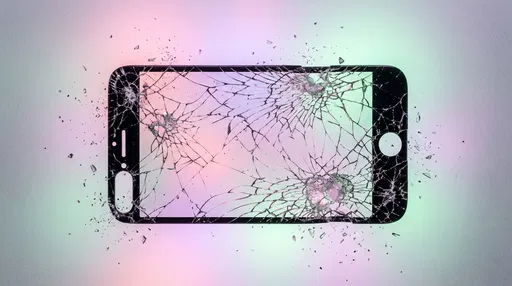 Shattered Smartphone Glass Panel on Pastel Surface