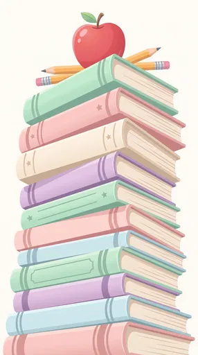 Pastel Stack of Books with Apple