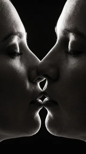 Monochrome Close-Up of Couple Kissing
