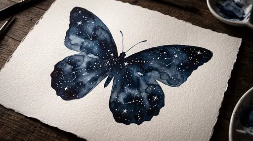 Indigo Watercolor Galaxy Butterfly Painting