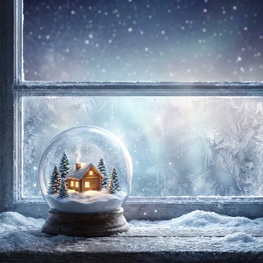Cozy Cabin Snowglobe on Frosted Windowsill