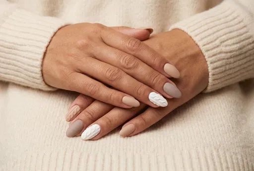 Neutral Matte and Cable Knit Manicure