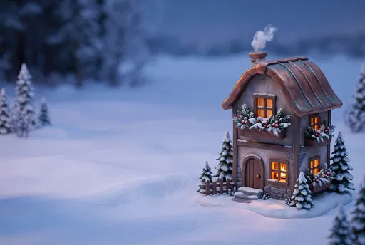 Miniature Clay Winter Cottage in Snow