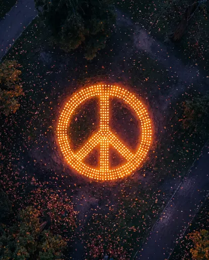 Aerial View of Candlelight Peace Sign