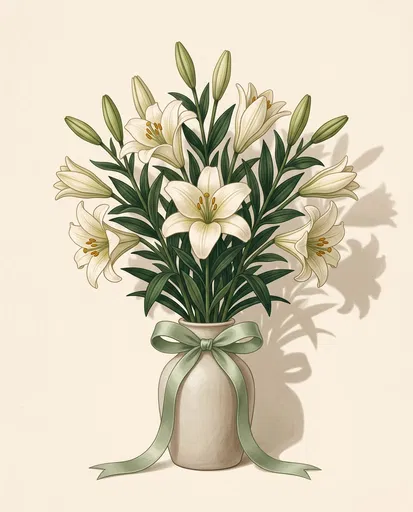 Symmetrical White Lily Bouquet Illustration