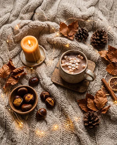 Cozy Autumn Flat Lay With Hot Cocoa