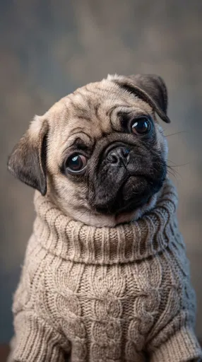 Fawn Pug Puppy in Beige Turtleneck Sweater