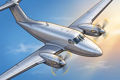 Silver Turboprop Airplane Banking in Flight Illustration