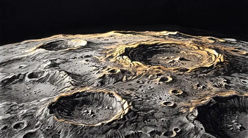 Charcoal and Gold Lunar Craters Illustration
