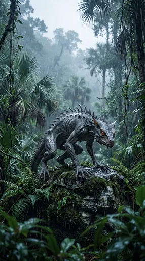Reptilian Chupacabra on Mossy Jungle Rock