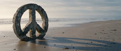 Weathered Stone Peace Symbol on Beach