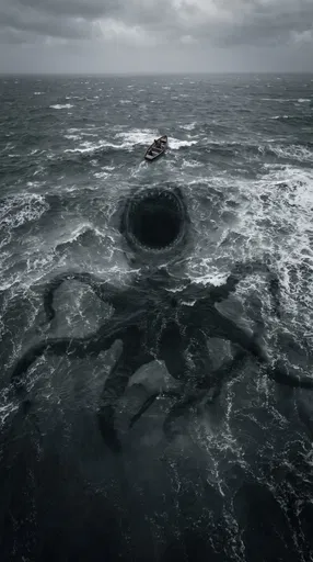 Giant Sea Monster Beneath Small Boat