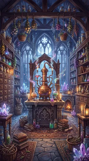 Cozy Fantasy Alchemist Potion Workshop