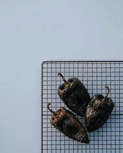 Dried Poblano Peppers on Wire Rack