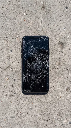 Shattered Smartphone on Concrete Pavement