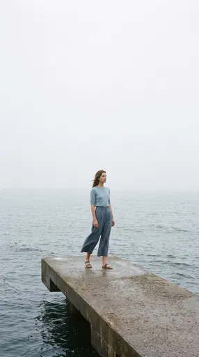 Woman in Blue on Concrete Pier
