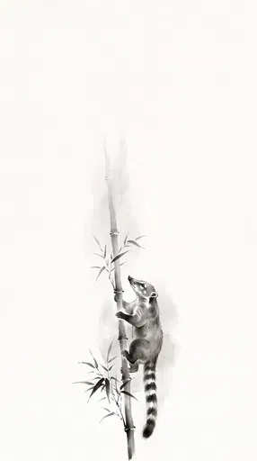 Monochrome Ink Illustration of Climbing Coati