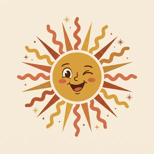 Retro Winking Cartoon Sun Illustration