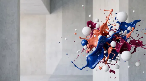 Abstract Floating Paint Splash and White Spheres