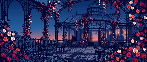 Twilight Conservatory Terrace With Climbing Roses