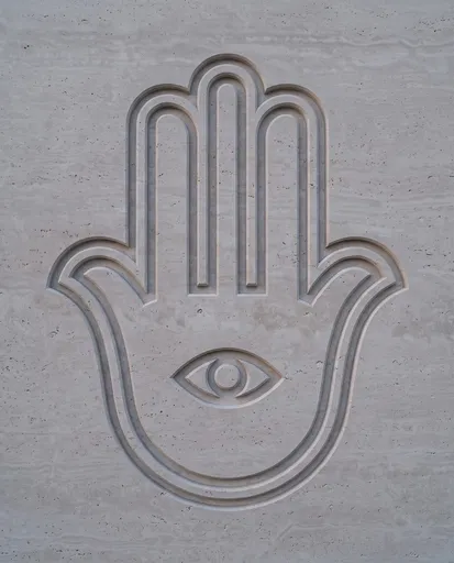 Minimalist Travertine Stone Hamsa Hand Relief